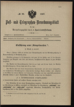 Post- und Telegraphen-Verordnungsblatt für das Verwaltungsgebiet des K.-K. Handelsministeriums 18971106 Seite: 1