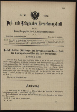 Post- und Telegraphen-Verordnungsblatt für das Verwaltungsgebiet des K.-K. Handelsministeriums 18971110 Seite: 1