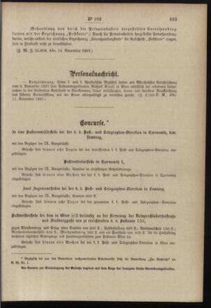 Post- und Telegraphen-Verordnungsblatt für das Verwaltungsgebiet des K.-K. Handelsministeriums 18971124 Seite: 5