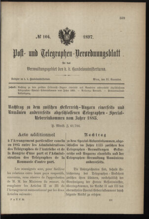 Post- und Telegraphen-Verordnungsblatt für das Verwaltungsgebiet des K.-K. Handelsministeriums 18971130 Seite: 1