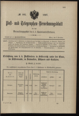 Post- und Telegraphen-Verordnungsblatt für das Verwaltungsgebiet des K.-K. Handelsministeriums 18971202 Seite: 1