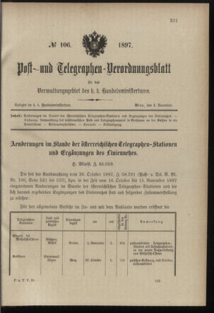 Post- und Telegraphen-Verordnungsblatt für das Verwaltungsgebiet des K.-K. Handelsministeriums 18971204 Seite: 1