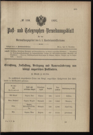 Post- und Telegraphen-Verordnungsblatt für das Verwaltungsgebiet des K.-K. Handelsministeriums 18971216 Seite: 1