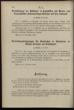 Post- und Telegraphen-Verordnungsblatt für das Verwaltungsgebiet des K.-K. Handelsministeriums 18971218 Seite: 2