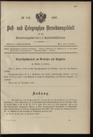 Post- und Telegraphen-Verordnungsblatt für das Verwaltungsgebiet des K.-K. Handelsministeriums 18971221 Seite: 1