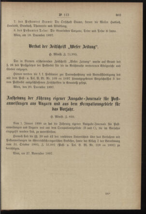 Post- und Telegraphen-Verordnungsblatt für das Verwaltungsgebiet des K.-K. Handelsministeriums 18971222 Seite: 3