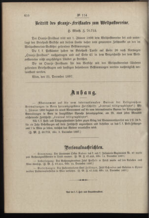 Post- und Telegraphen-Verordnungsblatt für das Verwaltungsgebiet des K.-K. Handelsministeriums 18971227 Seite: 4