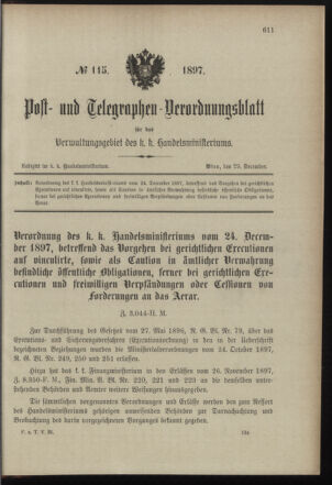 Post- und Telegraphen-Verordnungsblatt für das Verwaltungsgebiet des K.-K. Handelsministeriums 18971229 Seite: 1