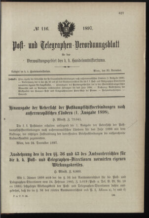 Post- und Telegraphen-Verordnungsblatt für das Verwaltungsgebiet des K.-K. Handelsministeriums 18971230 Seite: 1