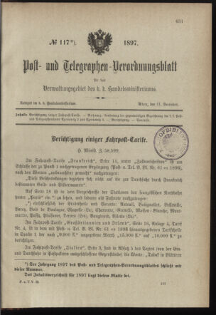 Post- und Telegraphen-Verordnungsblatt für das Verwaltungsgebiet des K.-K. Handelsministeriums 18971231 Seite: 72