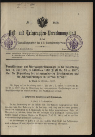 Post- und Telegraphen-Verordnungsblatt für das Verwaltungsgebiet des K.-K. Handelsministeriums 18980101 Seite: 1