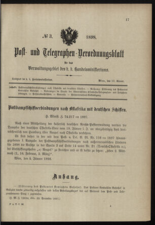 Post- und Telegraphen-Verordnungsblatt für das Verwaltungsgebiet des K.-K. Handelsministeriums 18980110 Seite: 1