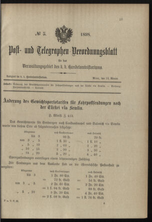 Post- und Telegraphen-Verordnungsblatt für das Verwaltungsgebiet des K.-K. Handelsministeriums 18980114 Seite: 1