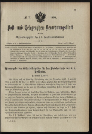 Post- und Telegraphen-Verordnungsblatt für das Verwaltungsgebiet des K.-K. Handelsministeriums