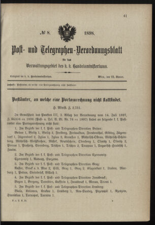 Post- und Telegraphen-Verordnungsblatt für das Verwaltungsgebiet des K.-K. Handelsministeriums