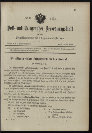 Post- und Telegraphen-Verordnungsblatt für das Verwaltungsgebiet des K.-K. Handelsministeriums 18980125 Seite: 1