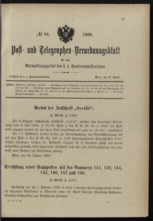 Post- und Telegraphen-Verordnungsblatt für das Verwaltungsgebiet des K.-K. Handelsministeriums 18980126 Seite: 1