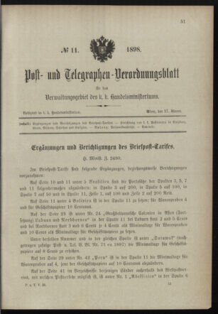 Post- und Telegraphen-Verordnungsblatt für das Verwaltungsgebiet des K.-K. Handelsministeriums 18980127 Seite: 1