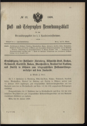 Post- und Telegraphen-Verordnungsblatt für das Verwaltungsgebiet des K.-K. Handelsministeriums 18980131 Seite: 1