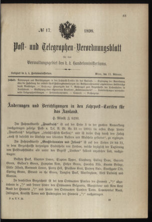 Post- und Telegraphen-Verordnungsblatt für das Verwaltungsgebiet des K.-K. Handelsministeriums