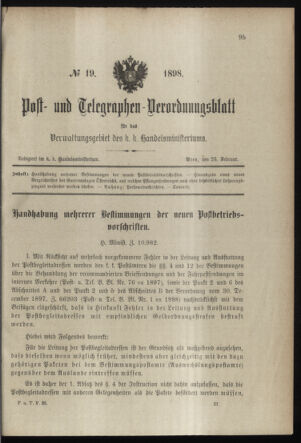 Post- und Telegraphen-Verordnungsblatt für das Verwaltungsgebiet des K.-K. Handelsministeriums 18980225 Seite: 1