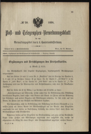 Post- und Telegraphen-Verordnungsblatt für das Verwaltungsgebiet des K.-K. Handelsministeriums 18980228 Seite: 1