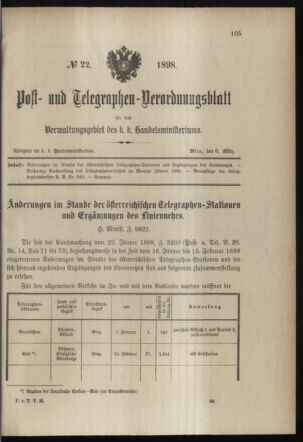 Post- und Telegraphen-Verordnungsblatt für das Verwaltungsgebiet des K.-K. Handelsministeriums