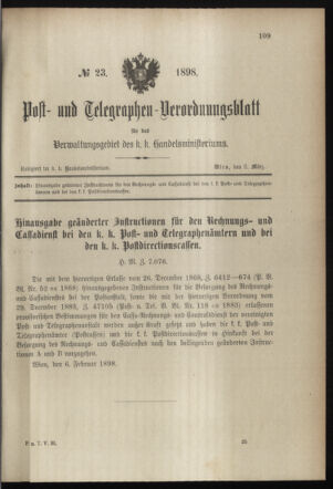 Post- und Telegraphen-Verordnungsblatt für das Verwaltungsgebiet des K.-K. Handelsministeriums 18980308 Seite: 1