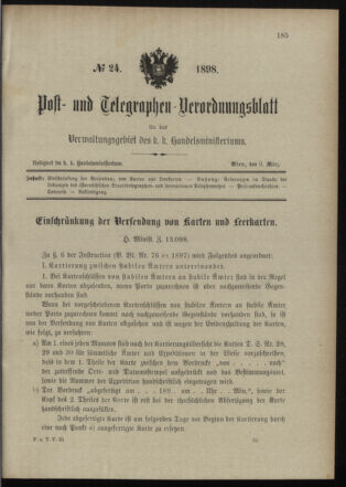 Post- und Telegraphen-Verordnungsblatt für das Verwaltungsgebiet des K.-K. Handelsministeriums