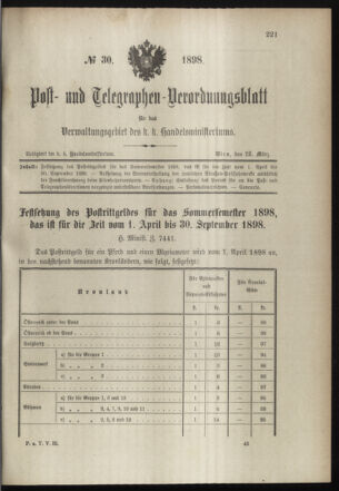 Post- und Telegraphen-Verordnungsblatt für das Verwaltungsgebiet des K.-K. Handelsministeriums 18980323 Seite: 1