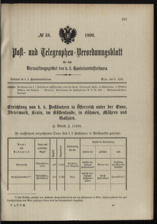 Post- und Telegraphen-Verordnungsblatt für das Verwaltungsgebiet des K.-K. Handelsministeriums