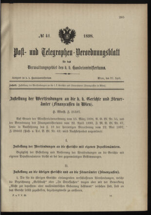 Post- und Telegraphen-Verordnungsblatt für das Verwaltungsgebiet des K.-K. Handelsministeriums