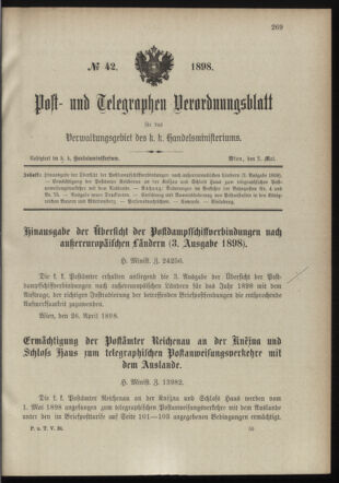 Post- und Telegraphen-Verordnungsblatt für das Verwaltungsgebiet des K.-K. Handelsministeriums