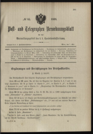 Post- und Telegraphen-Verordnungsblatt für das Verwaltungsgebiet des K.-K. Handelsministeriums