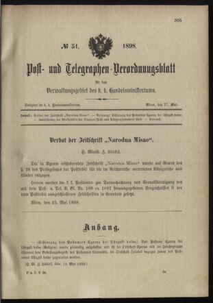 Post- und Telegraphen-Verordnungsblatt für das Verwaltungsgebiet des K.-K. Handelsministeriums