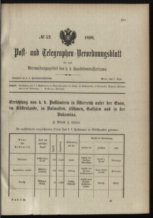 Post- und Telegraphen-Verordnungsblatt für das Verwaltungsgebiet des K.-K. Handelsministeriums