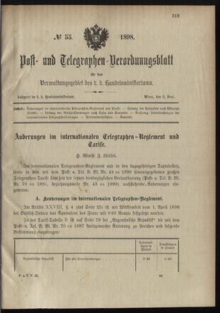 Post- und Telegraphen-Verordnungsblatt für das Verwaltungsgebiet des K.-K. Handelsministeriums