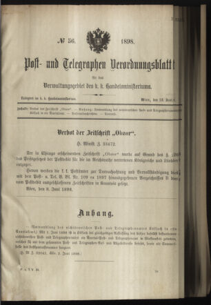 Post- und Telegraphen-Verordnungsblatt für das Verwaltungsgebiet des K.-K. Handelsministeriums 18980613 Seite: 1