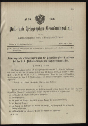 Post- und Telegraphen-Verordnungsblatt für das Verwaltungsgebiet des K.-K. Handelsministeriums 18980624 Seite: 1