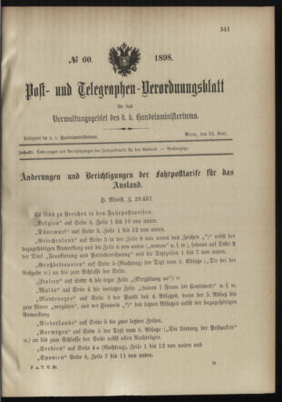 Post- und Telegraphen-Verordnungsblatt für das Verwaltungsgebiet des K.-K. Handelsministeriums 18980624 Seite: 7