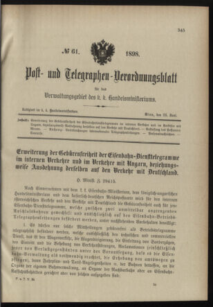 Post- und Telegraphen-Verordnungsblatt für das Verwaltungsgebiet des K.-K. Handelsministeriums 18980625 Seite: 1