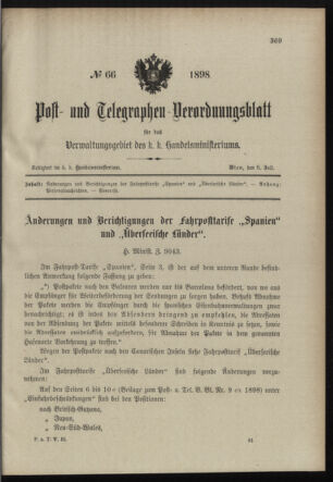 Post- und Telegraphen-Verordnungsblatt für das Verwaltungsgebiet des K.-K. Handelsministeriums 18980706 Seite: 1