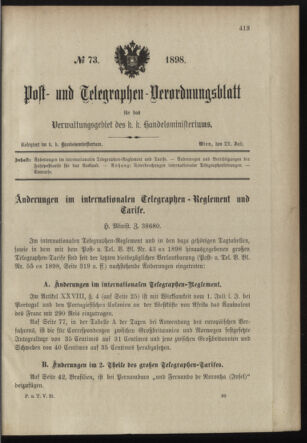 Post- und Telegraphen-Verordnungsblatt für das Verwaltungsgebiet des K.-K. Handelsministeriums 18980722 Seite: 1