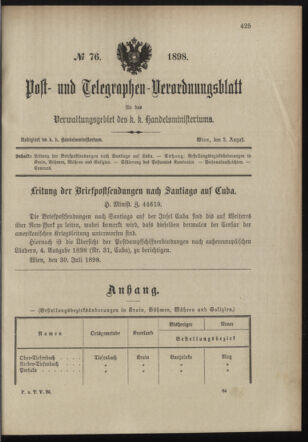 Post- und Telegraphen-Verordnungsblatt für das Verwaltungsgebiet des K.-K. Handelsministeriums