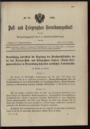 Post- und Telegraphen-Verordnungsblatt für das Verwaltungsgebiet des K.-K. Handelsministeriums