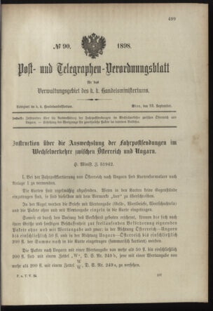 Post- und Telegraphen-Verordnungsblatt für das Verwaltungsgebiet des K.-K. Handelsministeriums 18980923 Seite: 1