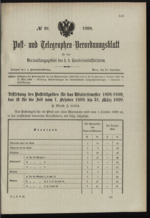 Post- und Telegraphen-Verordnungsblatt für das Verwaltungsgebiet des K.-K. Handelsministeriums 18980924 Seite: 1