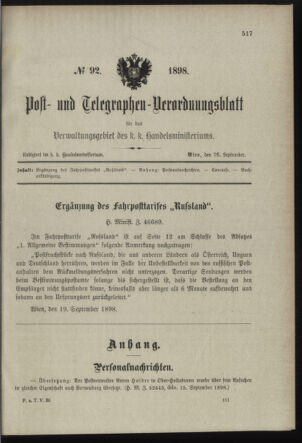 Post- und Telegraphen-Verordnungsblatt für das Verwaltungsgebiet des K.-K. Handelsministeriums