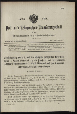 Post- und Telegraphen-Verordnungsblatt für das Verwaltungsgebiet des K.-K. Handelsministeriums 18981003 Seite: 1