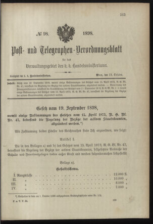 Post- und Telegraphen-Verordnungsblatt für das Verwaltungsgebiet des K.-K. Handelsministeriums